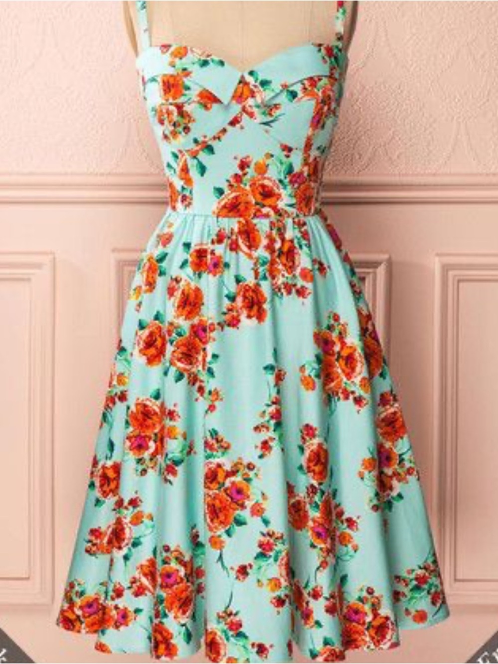 Stop Staring! XL Mint Floral Fit & Flare Dress Sweetheart Retro Pinup